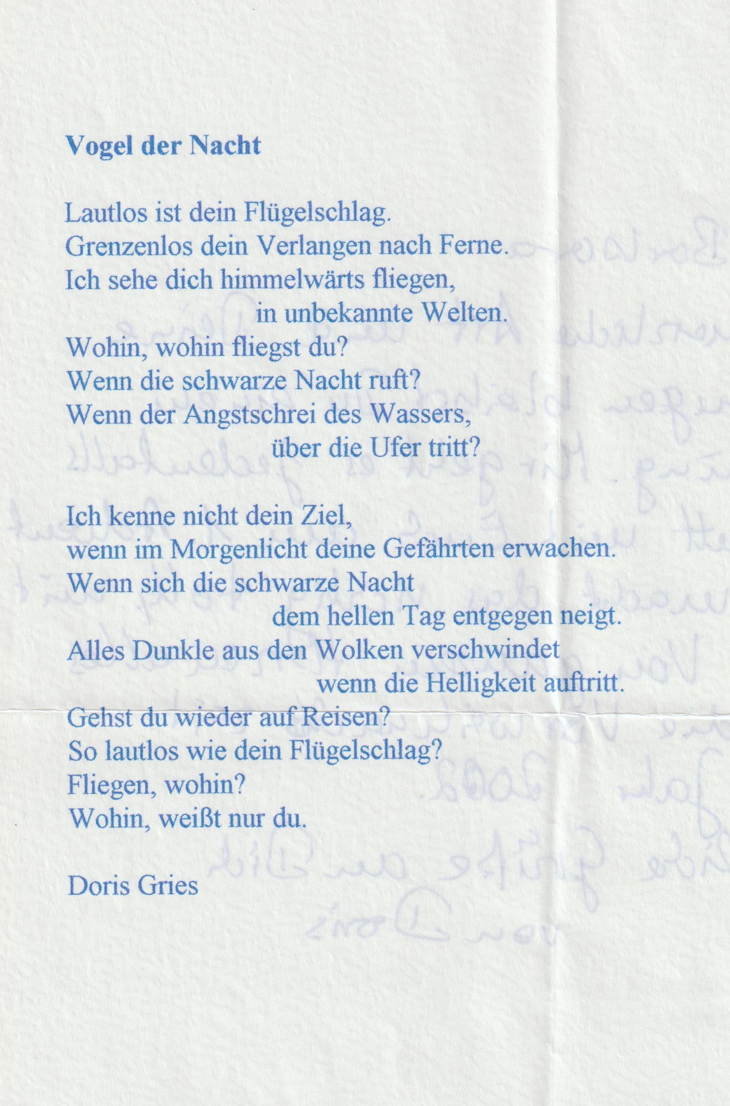 Gedicht Doris Gries