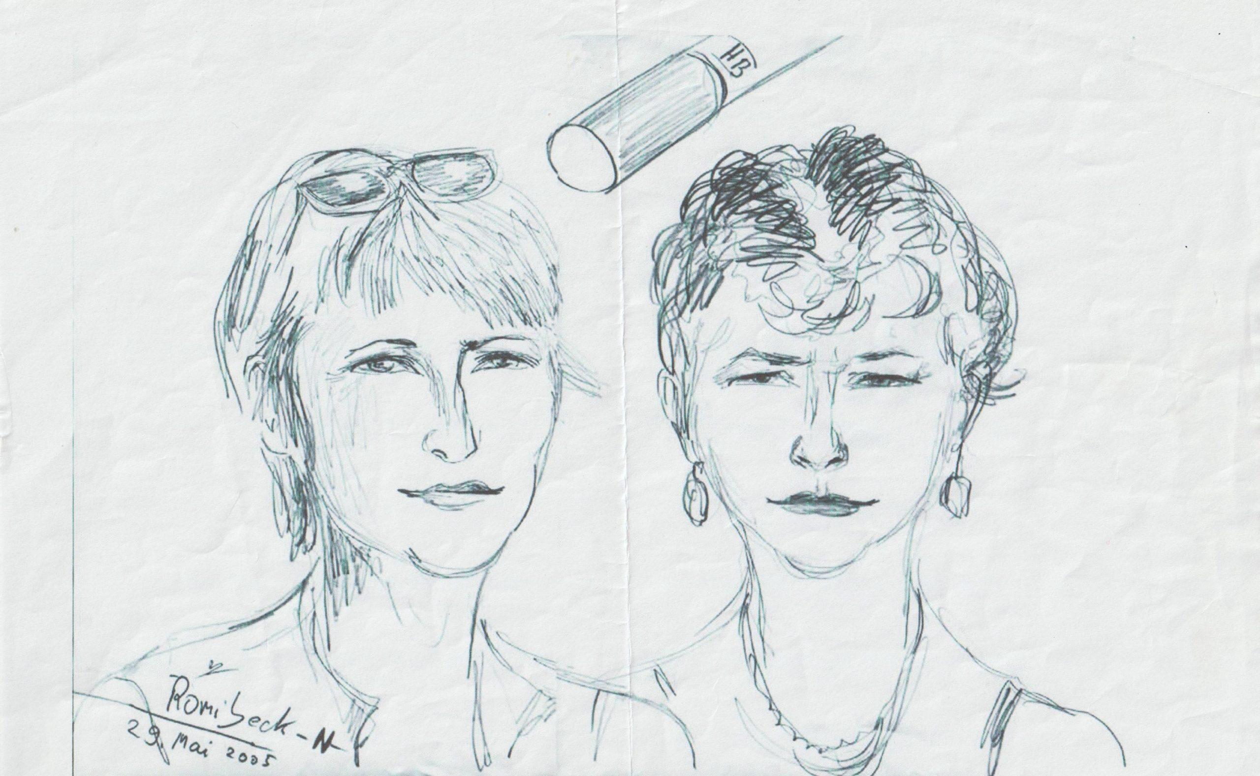 gezeichnetes Portrait Gabi und Barbara
